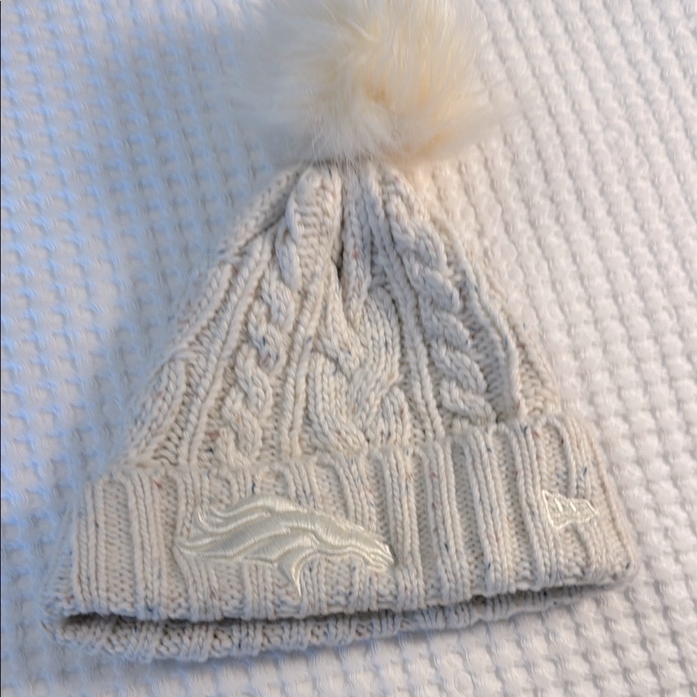Denver Broncos Cream Knit Beanie with Pom Pom - Picture 4 of 8